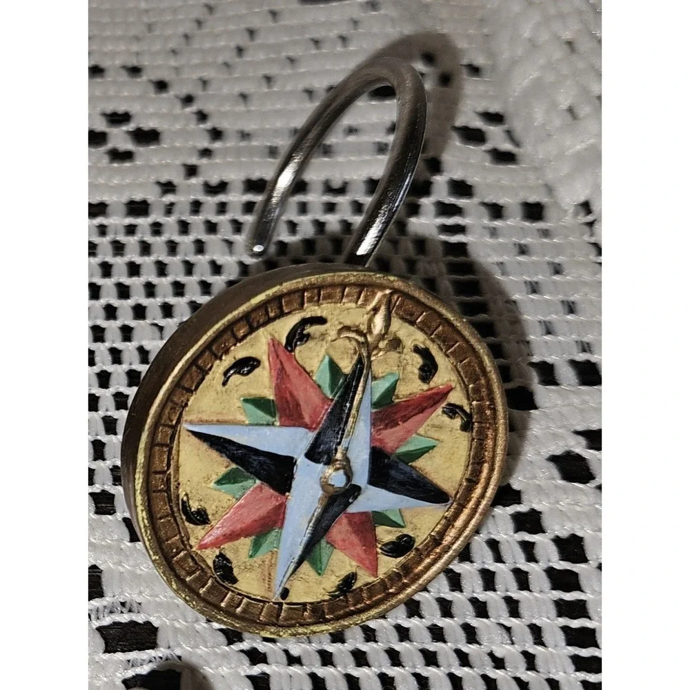12 Nautical Shower Curtain Hooks Beach House Decor Ship Compass Lighthouse
